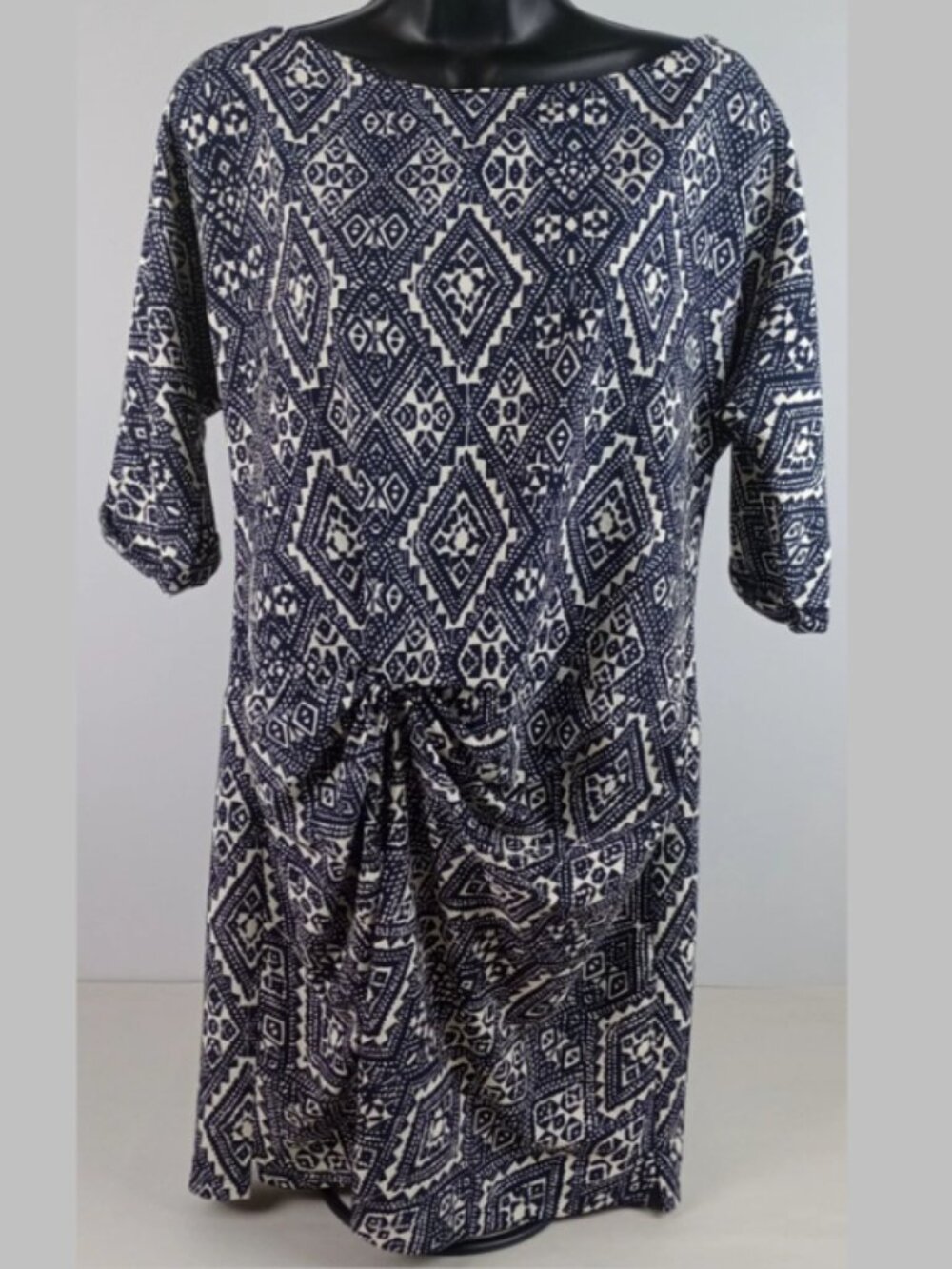 Zara Womens S Black Cream Aztec Print Short Sleeve‎ Twist Front Mini Dress